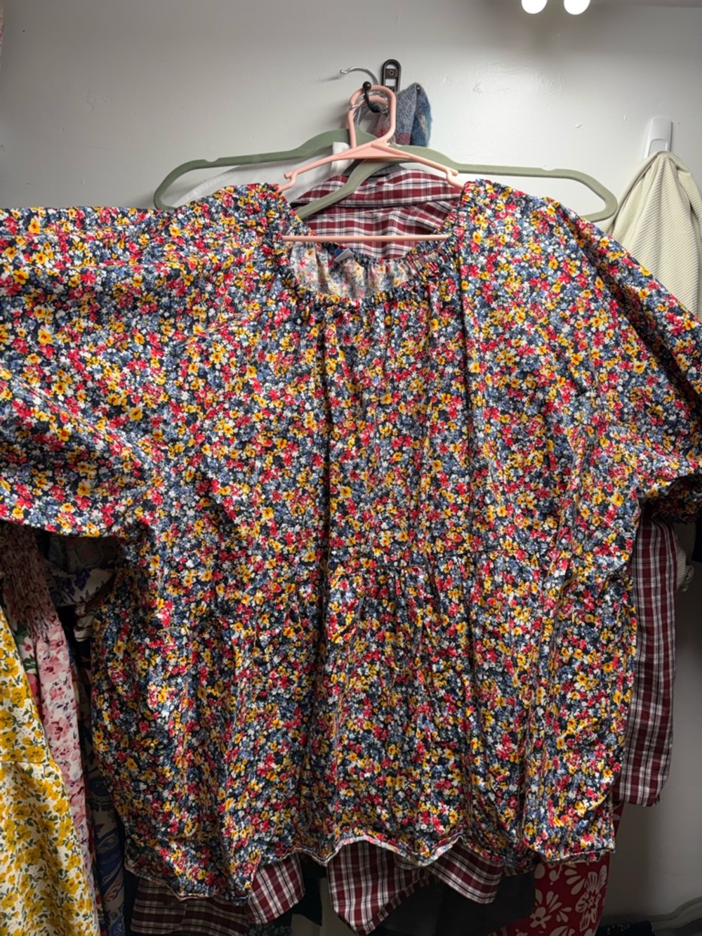 Old Navy Floral Smocked Top - Navy, Yellow, Red
